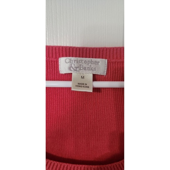 Christopher & Banks Sleeveless Sweater Vest Pink & Green Striped, MEDIUM - Picture 2 of 4